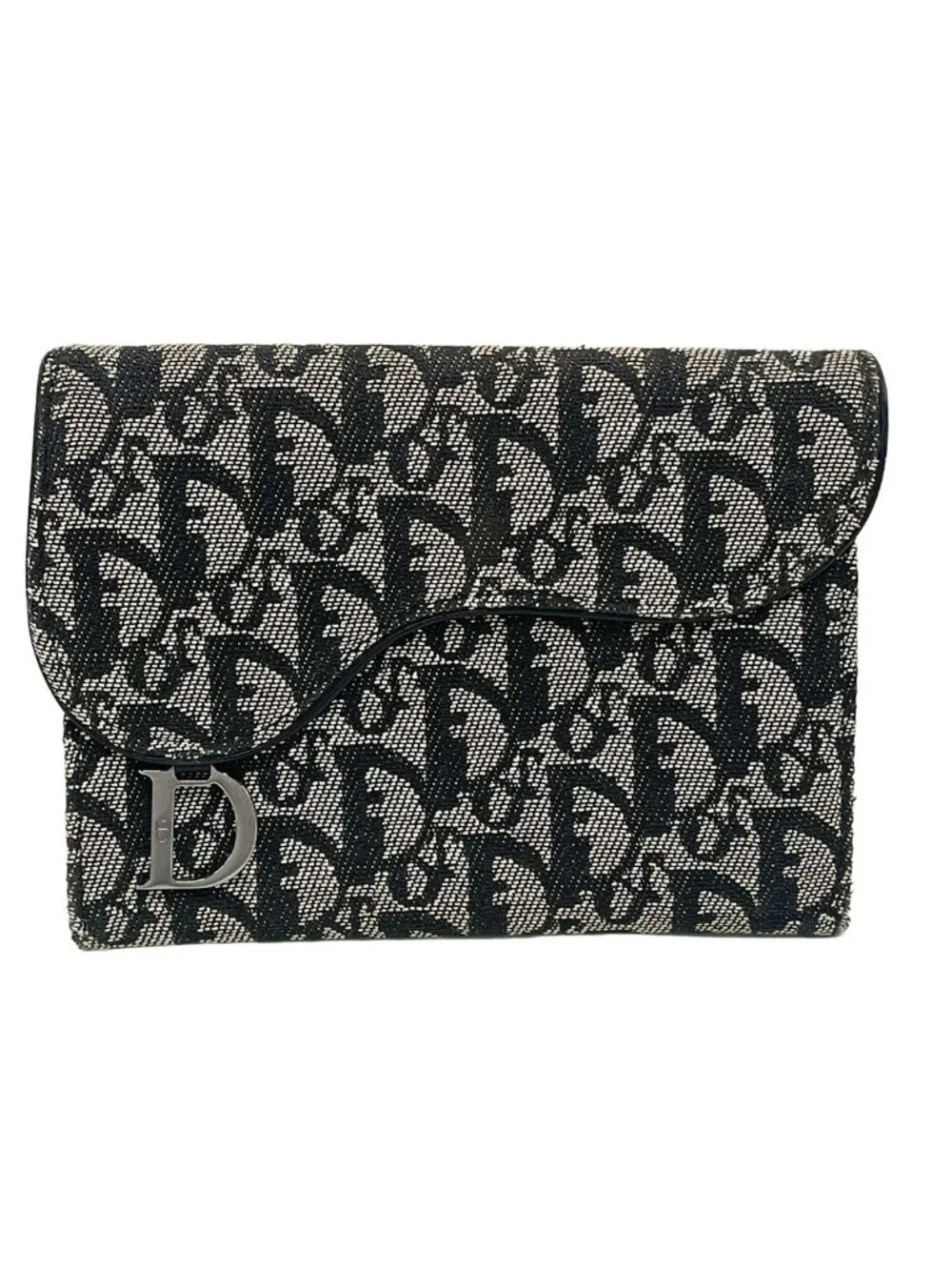 Dior Pouch Logo Glam Gray Dark Navy Leather